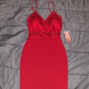 Red lace mini dress